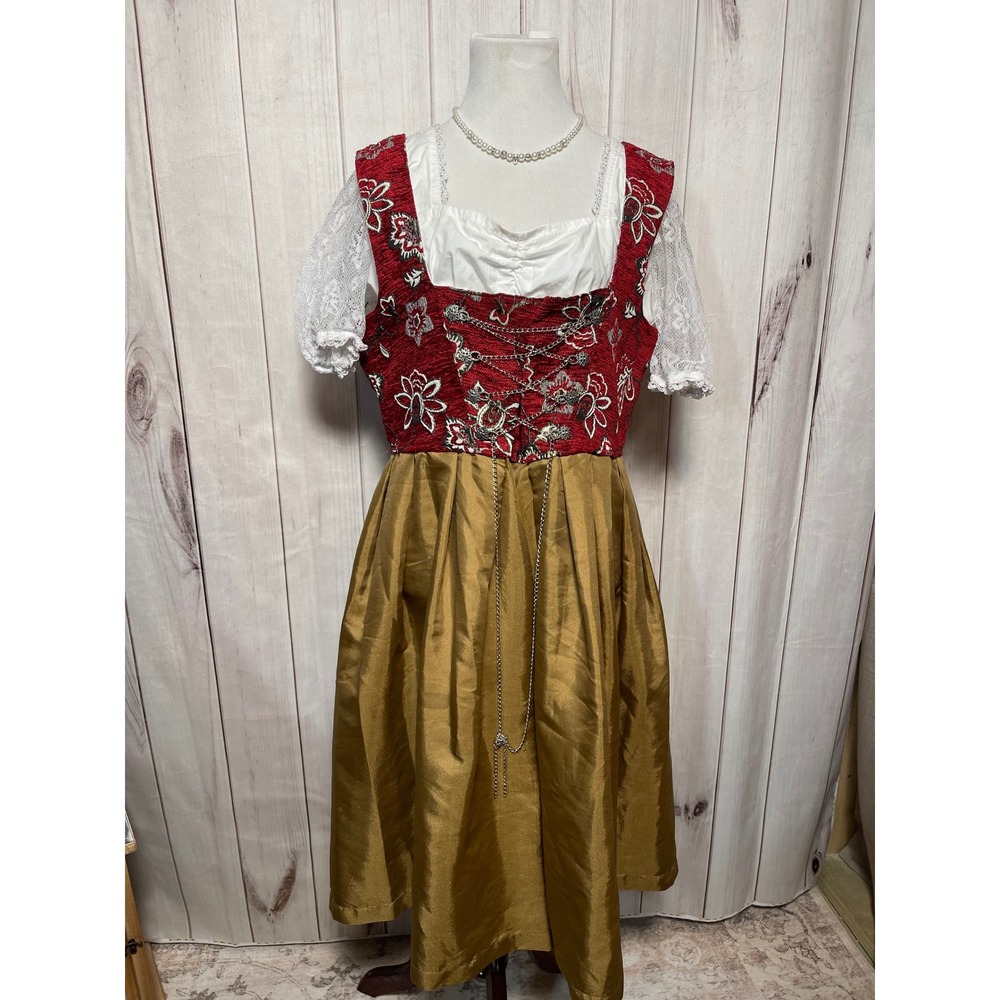 Edelnice Women Dirndl Dress Red Gold Size EU46 US Plus size 16-18 up to 42-44DD